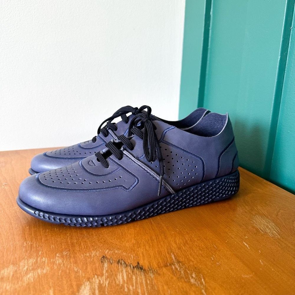 Saydo Women’s Navy Perforated Leather Lace up Monochromatic Dress Sneaker